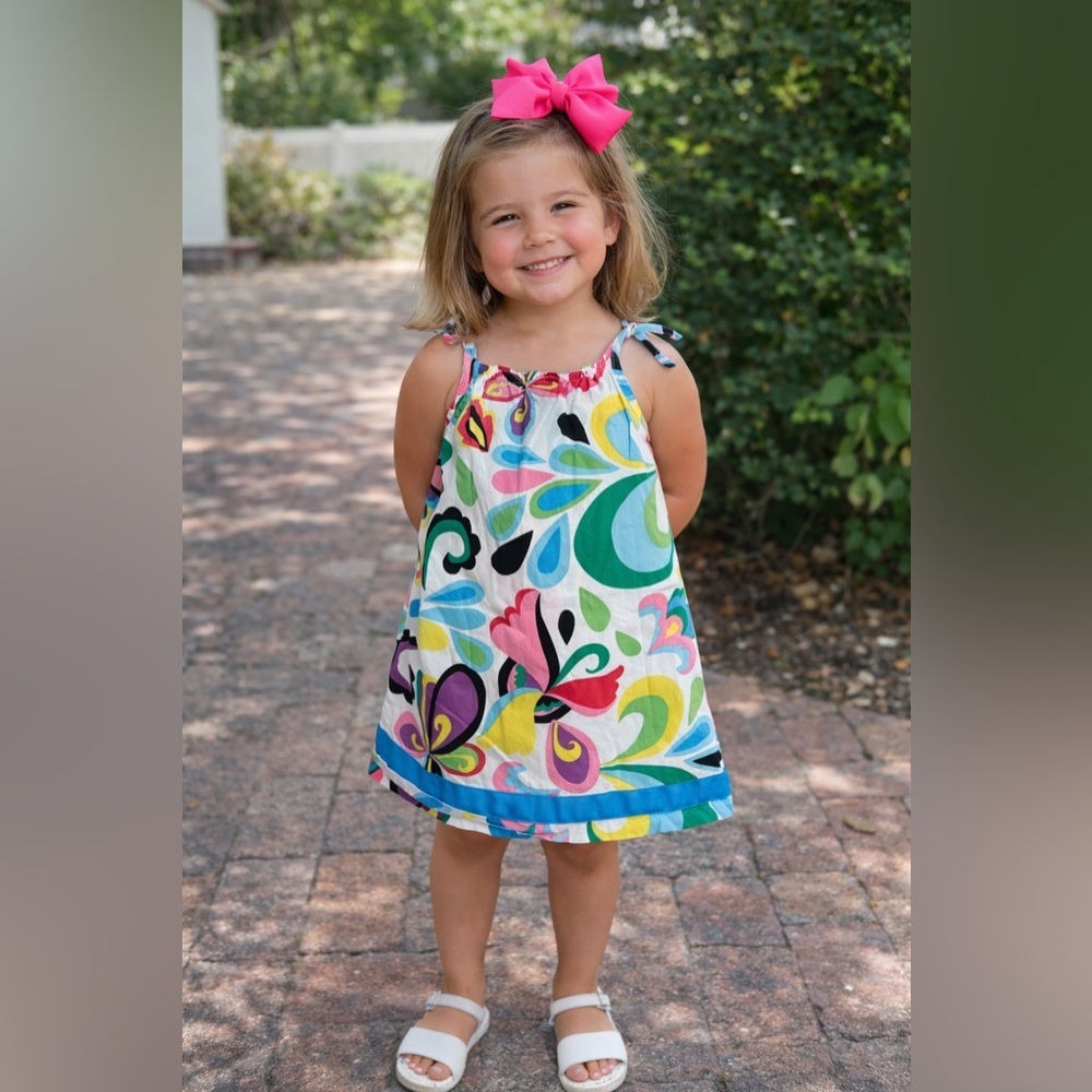 Hanna Andersson girls' pillowcase ribbon tie dress abstract mod print 90 2/3